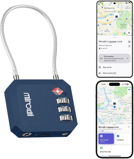 Miroddi TSA Lock for Luggage, Works with Apple Find My & Google Find Hub