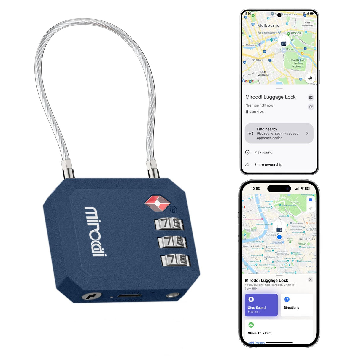 Miroddi TSA Lock for Luggage, Works with Apple Find My & Google Find Hub