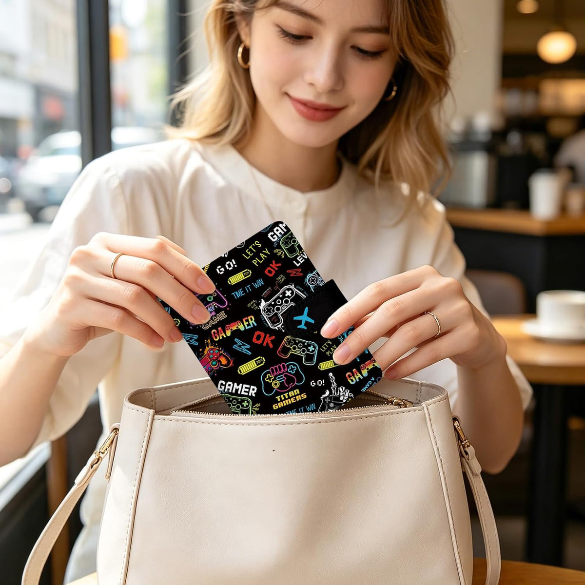 Game Passport Holder for Travel Essentials, Gamer RFID Blocking Wallet Case