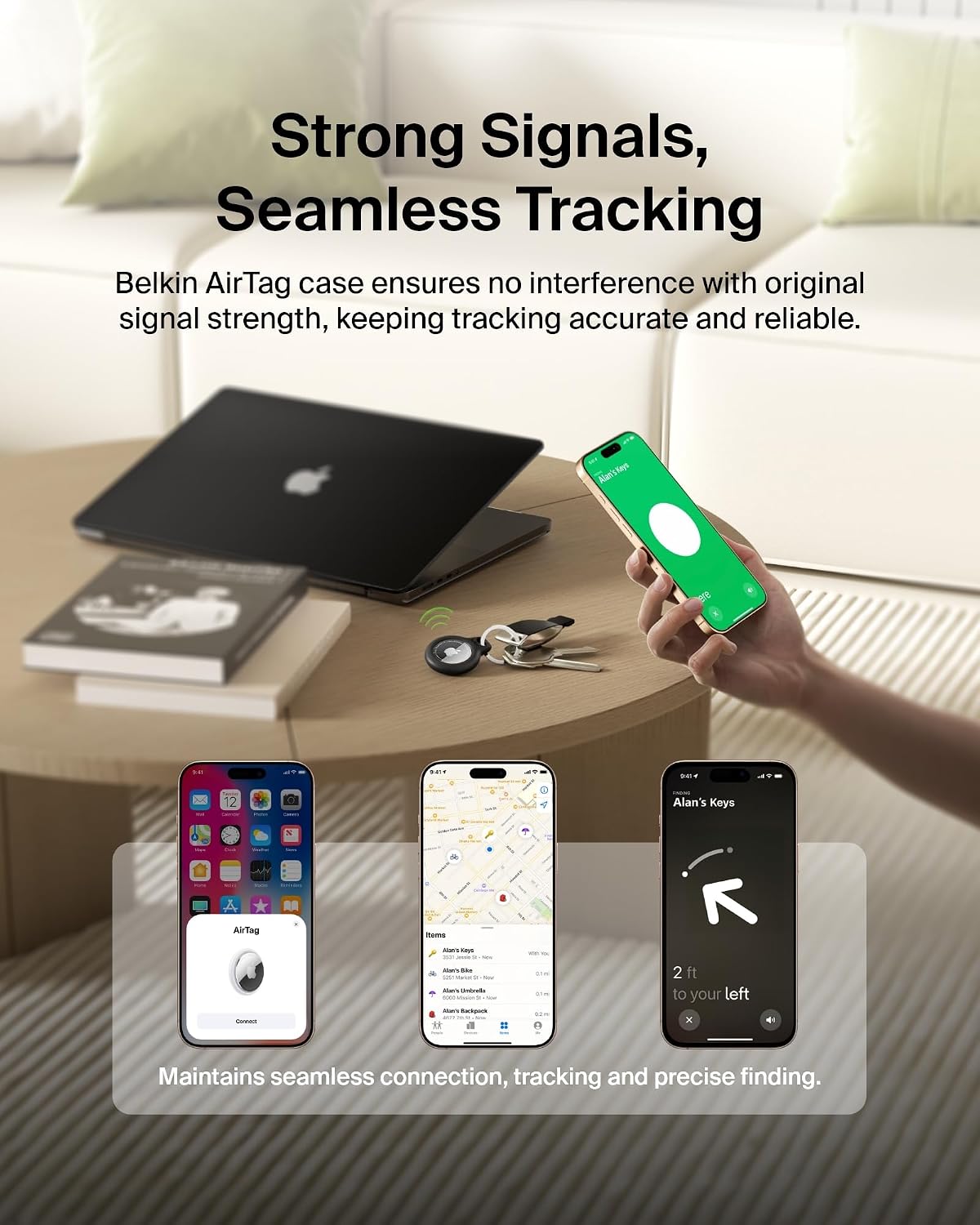 Belkin Apple AirTag Holder Keychain with Key Ring, Scratch-Resistant