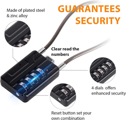 SEPOX® 4PK Metal Combo Padlock, Resettable 4-Digit, Extra Long Cable 7 Inch