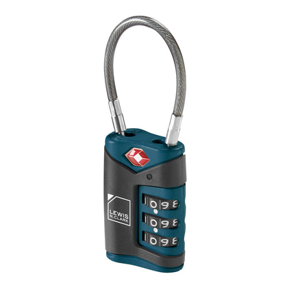 Lewis N. Clark TSA Approved Luggage Lock + Steel Cable for Suitcase, Carry On, BackPack, Laptop Bag + Purse, Perfect For Airport, Hotel or Gym - Set + Reset Your Own Combo, Black