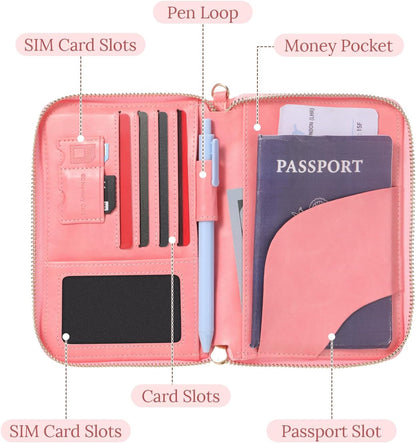2 Pcs Leather Passport Holder Cover for Travel with Safe Zipper Closure, Premium Passport Wallet Waterproof Rfid Blocking Card Case for Travel Family Women Men(Light Pink,Bean Green)