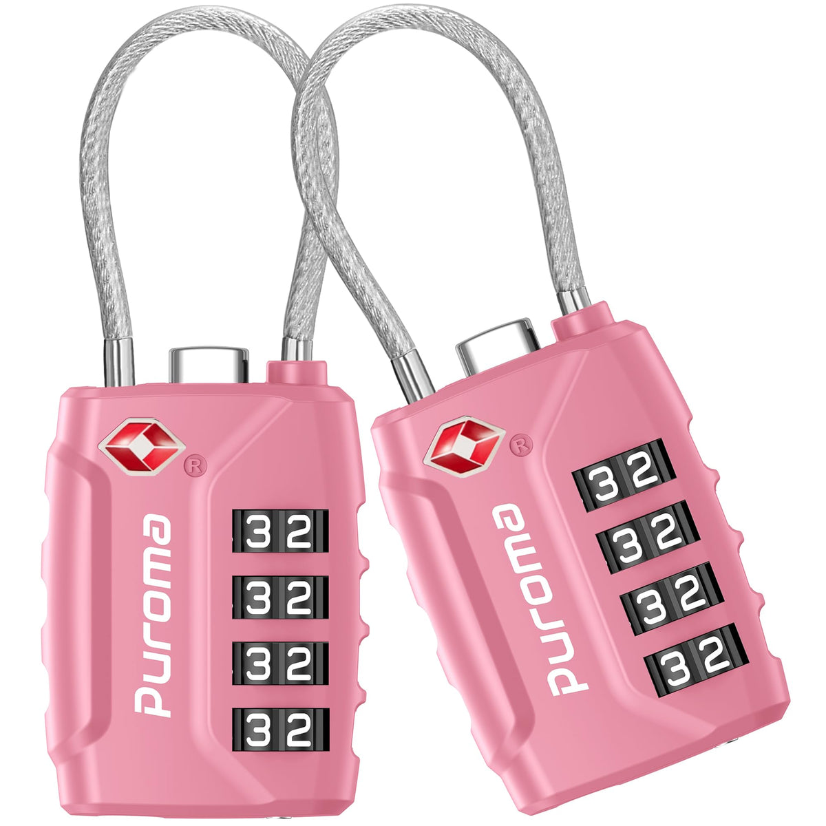 Puroma 2 TSA Approved Luggage Locks 4 Digit Code Cable Lock Blue Peacock