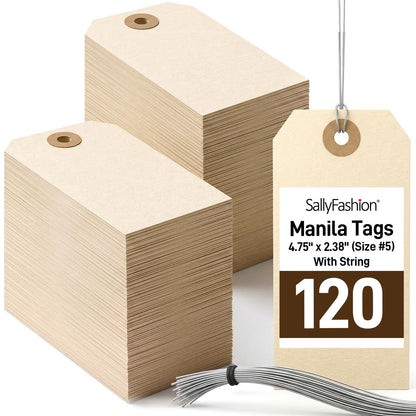 SallyFashion 120PCS Manila Tags with Wire, 4 3/4" x 2 3/8" Shipping Labels