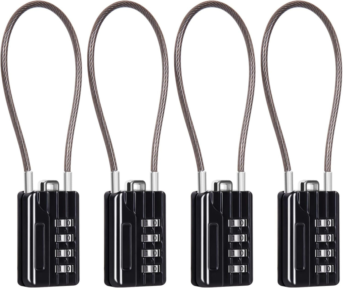 SEPOX® 4PK Metal Combo Padlock, Resettable 4-Digit, Extra Long Cable 7 Inch