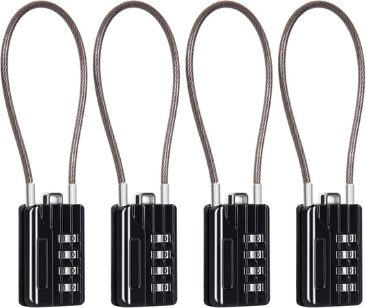 SEPOX® 4PK Metal Combo Padlock, Resettable 4-Digit, Extra Long Cable 7 Inch