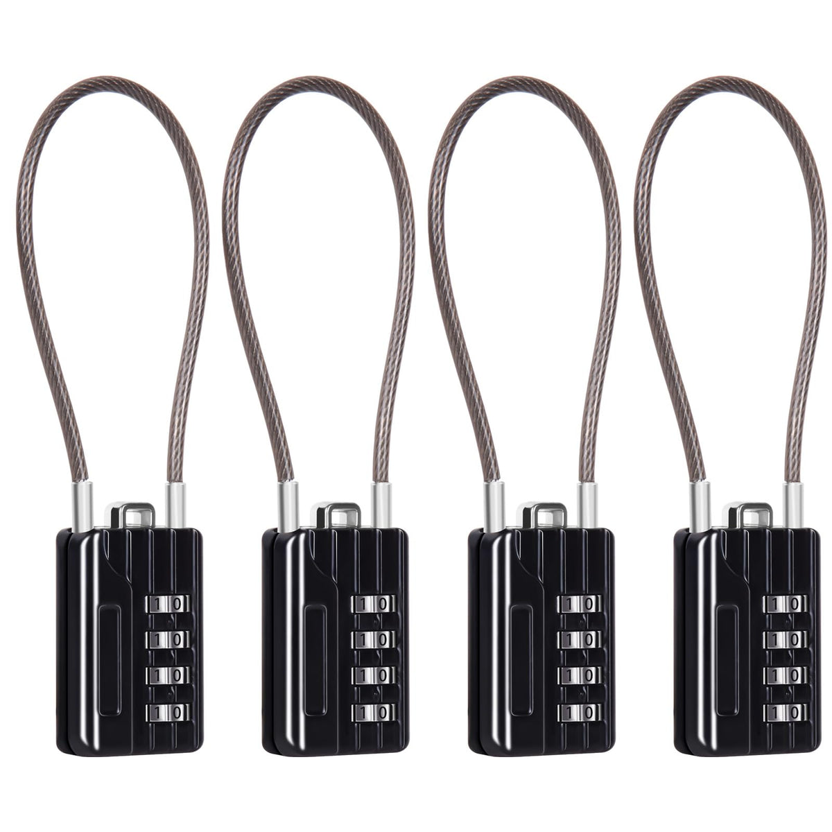 SEPOX® 4PK Metal Combo Padlock, Resettable 4-Digit, Extra Long Cable 7 Inch