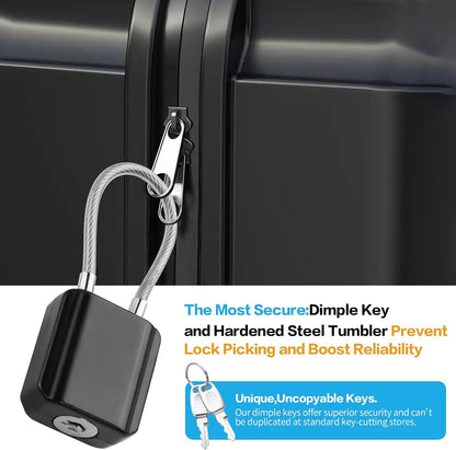 YAODHAOD Luggage Locks with Keys, Mini Size Cable Locks with Keys for Travel Suitcase Locks Padlock Apply to Locker Lock, Suitcase, Carry On, Backpack, Laptop Bag (2PCS) (Black)