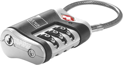 Lewis N. Clark TSA Approved Luggage Lock + Steel Cable for Suitcase, Carry On, BackPack, Laptop Bag + Purse, Perfect For Airport, Hotel or Gym - Set + Reset Your Own Combo, Black