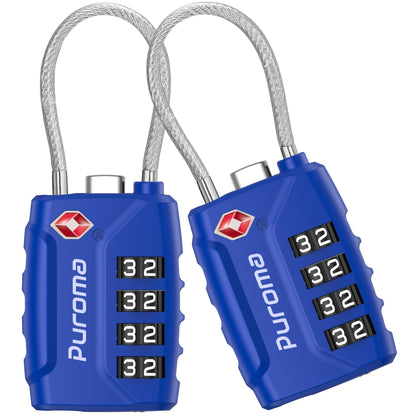 Puroma 2 TSA Approved Luggage Locks 4 Digit Code Cable Lock Blue Peacock