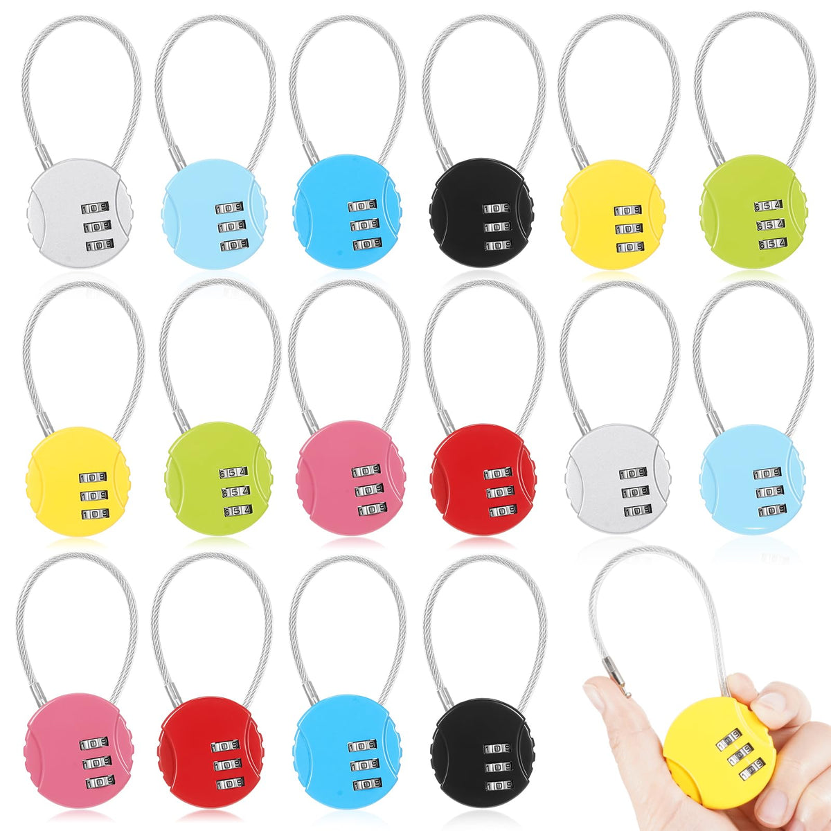 Moxweyeni 8 Pack 3 Digit Combination Cable Padlock,Multi Color