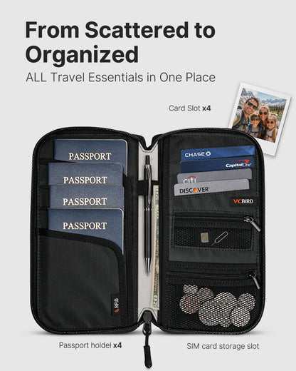 Vacbird Family Passport Holder, RFID Travel Wallet with Magnetic Pocket