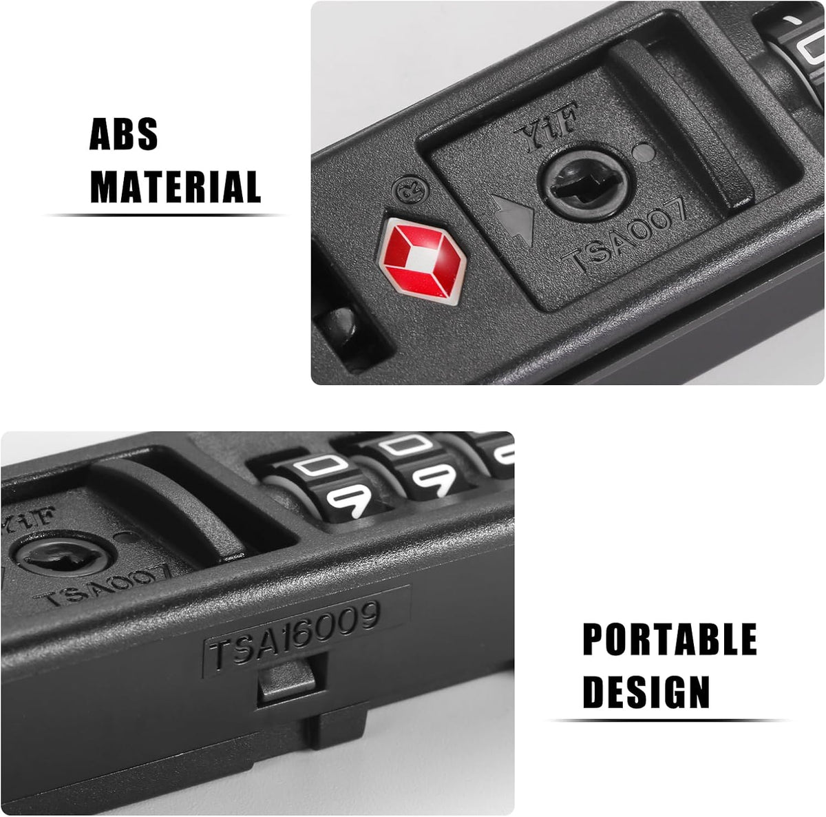 2 PCS TSA Certified Embedded T-S-A 007 Zipper Luggage Locks, Suitable for PC, ABS, PP Rigid Zipper Luggage Case Password Lock Replacement, with 2PCS Spare T-S-A 007 Key