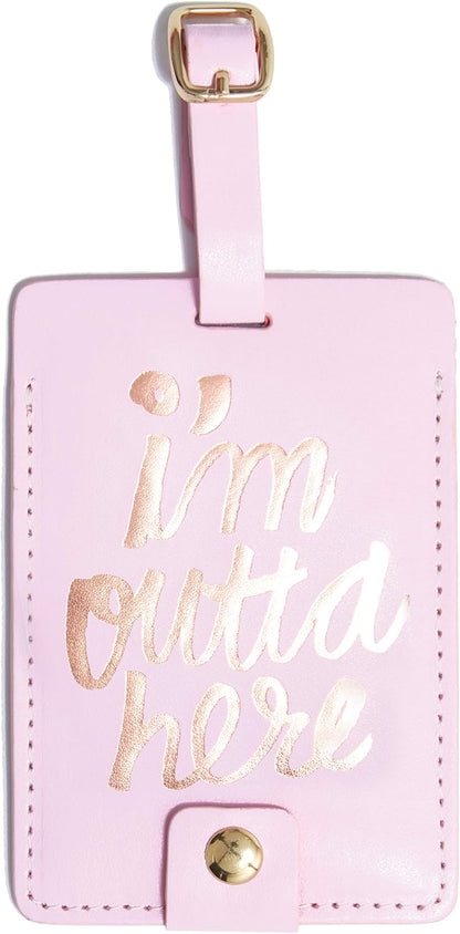 ban.do Quote Leatherette Luggage Tag, I'm Outta' Here (Pink/Metallic)
