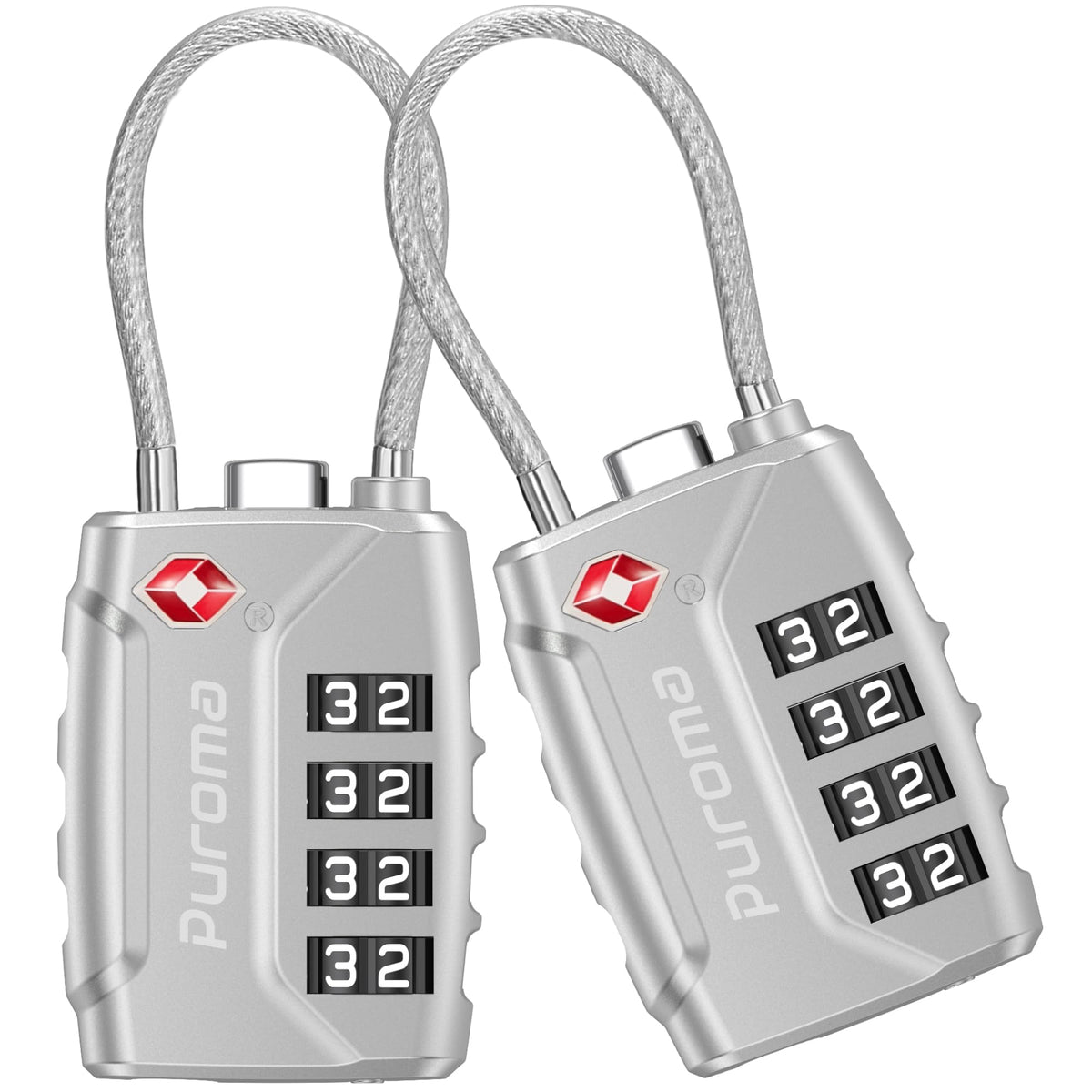 Puroma 2 Pack TSA Approved Luggage Locks 4 Digit Code Cable Lock Basic Pink