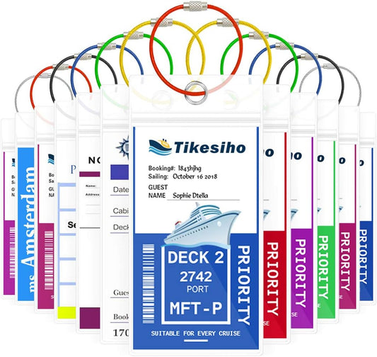 Tikesiho 12 Pack Wide Cruise Luggage Tag Holders for Carnival, NCL, Princess, Holland America and MSC, Cruise Essentials 2026-2027