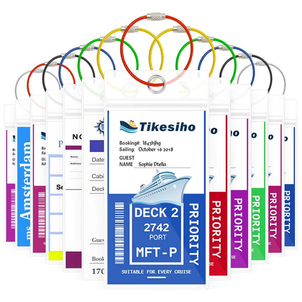 Tikesiho 12 Pack Wide Cruise Luggage Tag Holders for Carnival, NCL, Princess, Holland America and MSC, Cruise Essentials 2026-2027