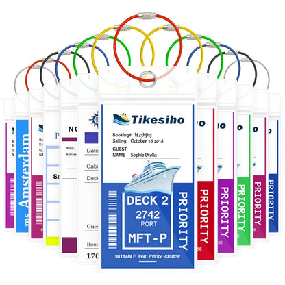 Tikesiho 12 Pack Wide Cruise Luggage Tag Holders for Carnival, NCL, Princess, Holland America and MSC, Cruise Essentials 2026-2027