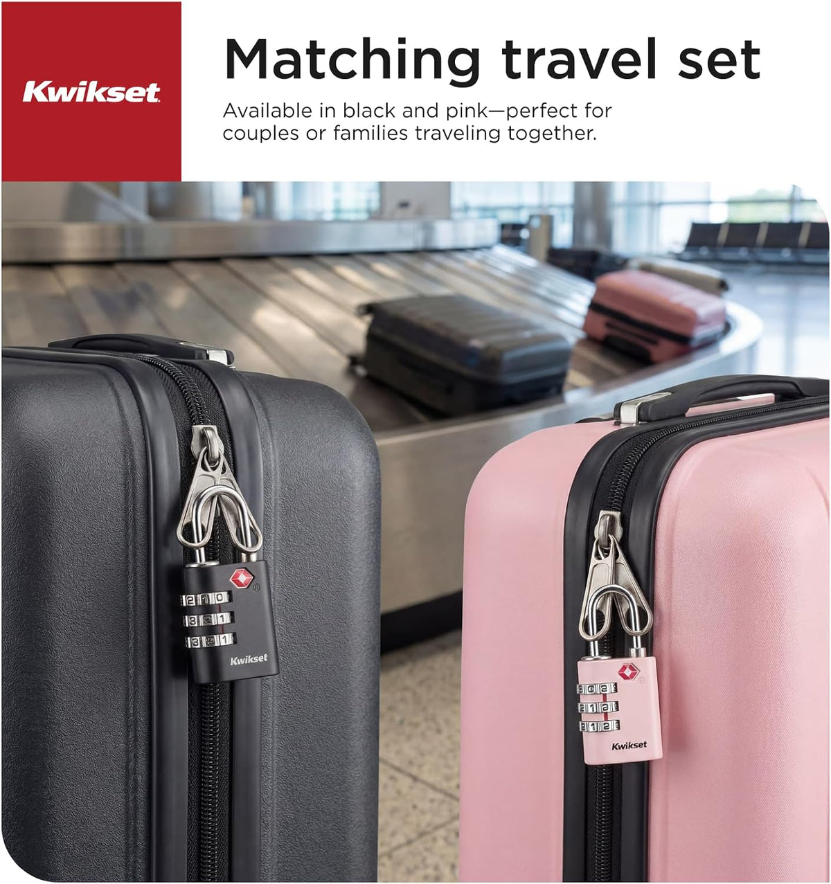 Kwikset TSA Approved Combination Luggage Lock, 3-Digit, 1-Pack, Black