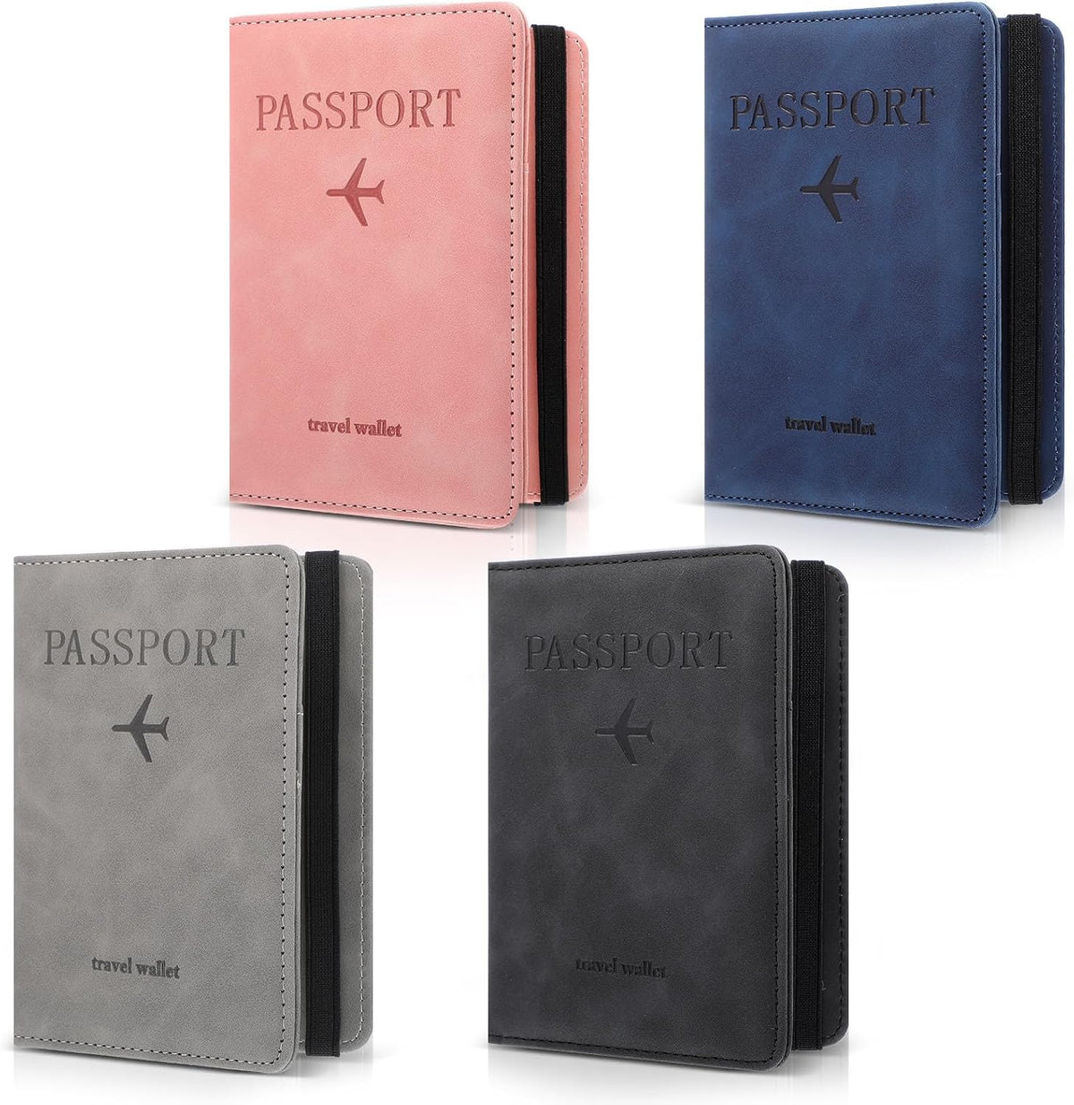 4 PCS Passport Holder Cover Combo Leather Passport Holder Combo with Vaccine Card Slot Passport Cover Passport Case Cover Protector PU Travel Documents Organizer for Women and Men Passport Wallet