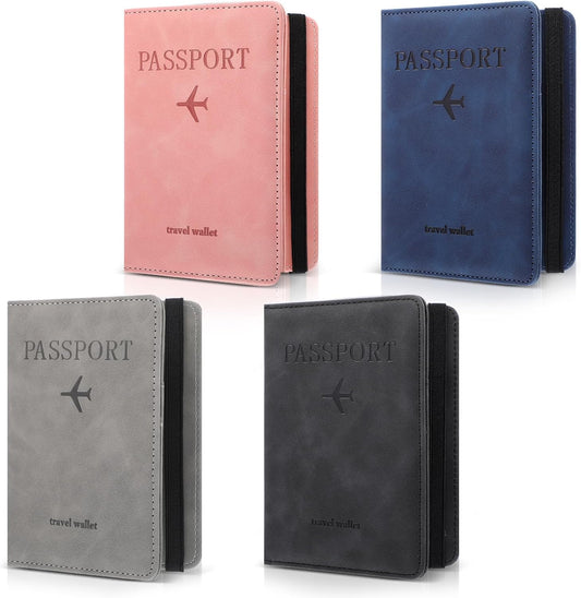 4 PCS Passport Holder Cover Combo Leather Passport Holder Combo with Vaccine Card Slot Passport Cover Passport Case Cover Protector PU Travel Documents Organizer for Women and Men Passport Wallet