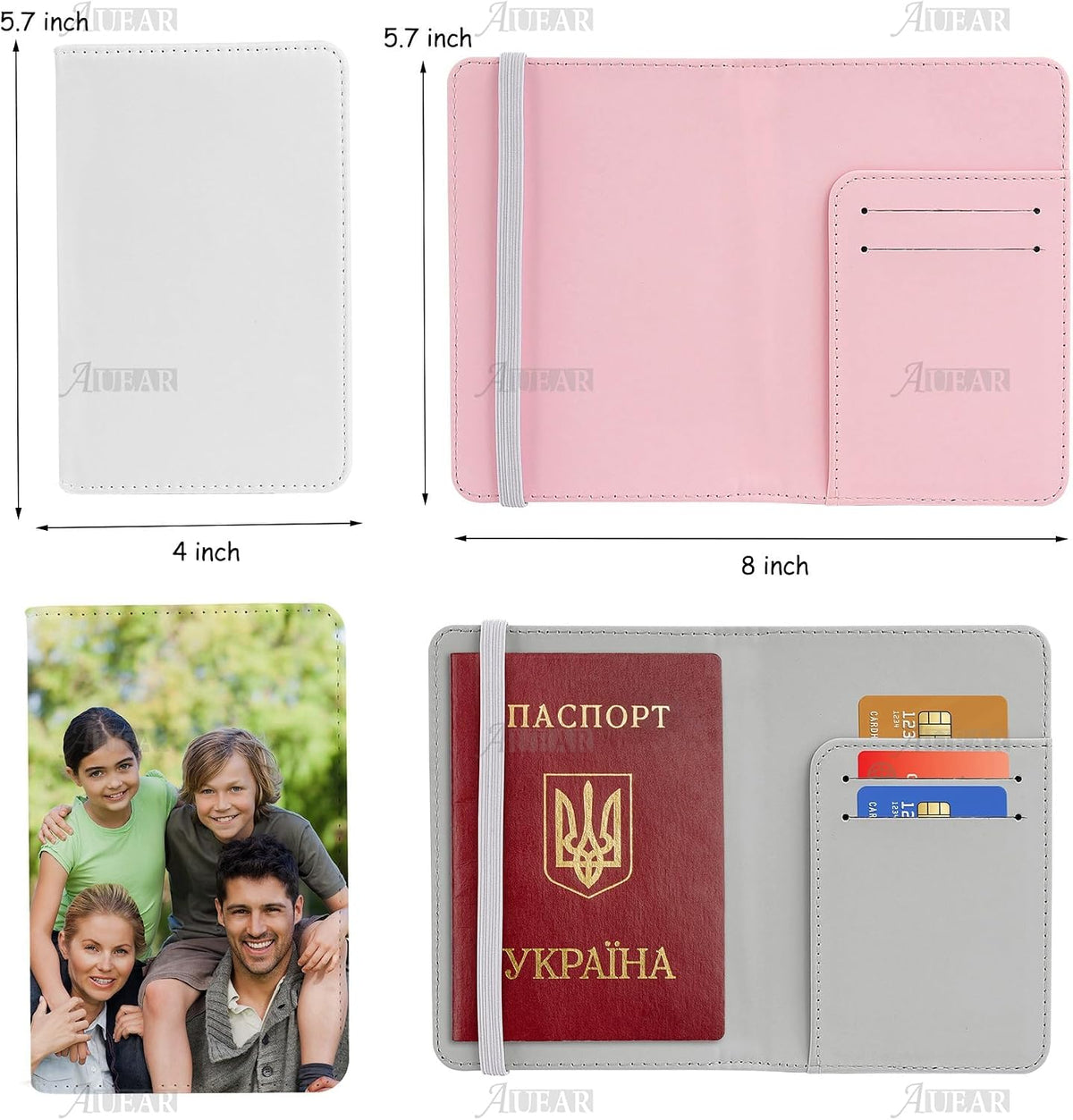 AUEAR, 6 Pack Sublimation Passport PU Leather Covers Blank Heat Transfer for Business Card