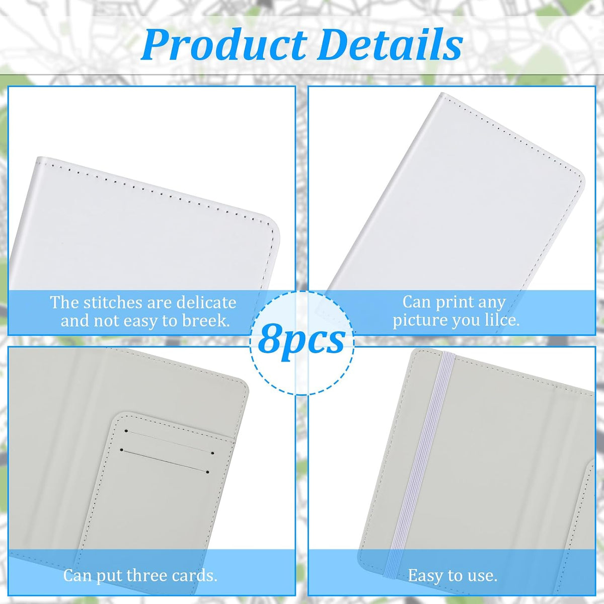 Yeaqee 8 Pcs Sublimation Passport Covers, PU Leather DIY, White
