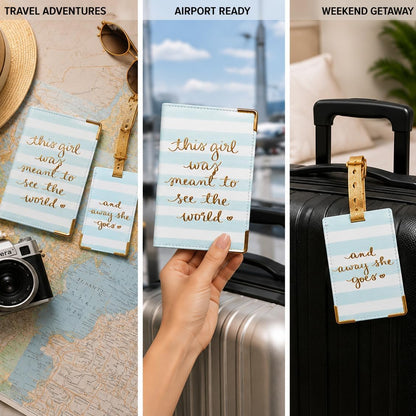 WORD TRAVELER Passport Cover Holder And Luggage Tag Set In Gift Box