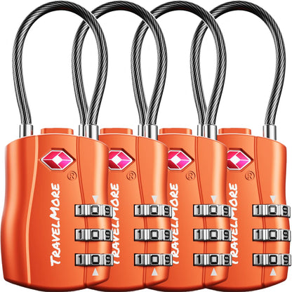 TravelMore TSA Approved Luggage Locks, Travel Combination Cable Locks