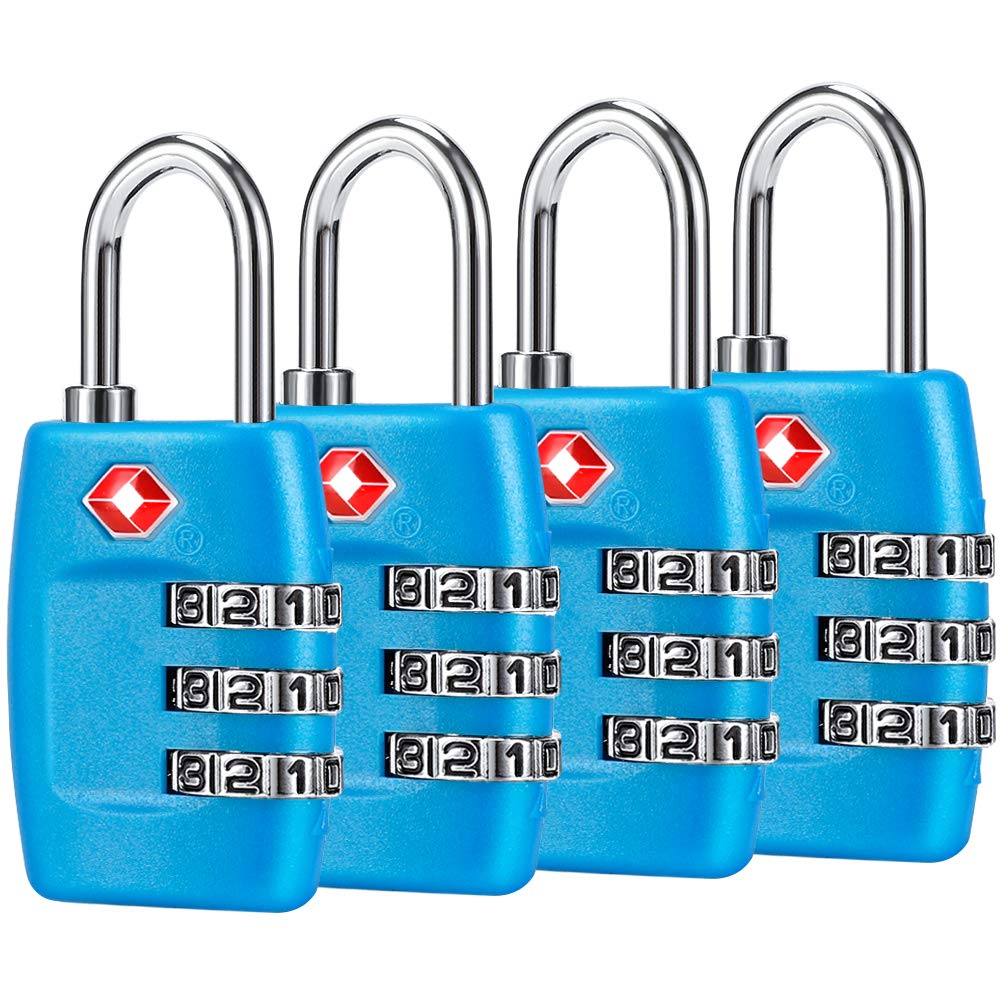 TSA Luggage Locks (4Pack) - 3 Digit Combination Padlocks - Approved Travel Lock for Suitcases & Baggage (Black)