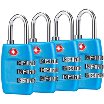 TSA Luggage Locks (4Pack) - 3 Digit Combination Padlocks - Approved Travel Lock for Suitcases & Baggage (Black)