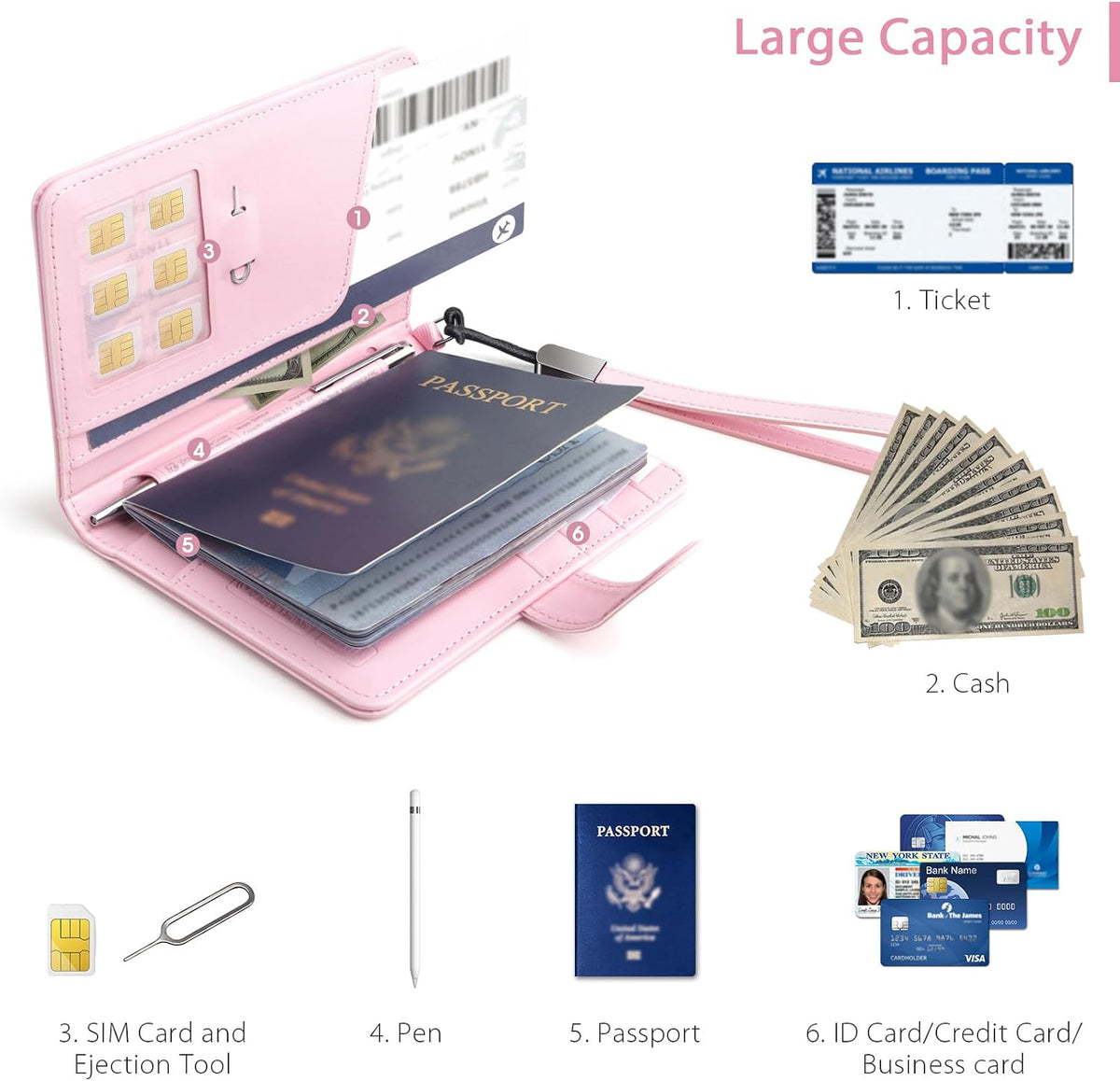 Passport Holder for Travel with Apple Find My,Waterproof RFID Blocking Passport Cover with 4 Card Slots, Wireless Charging, Magnetic Closure, Pink
