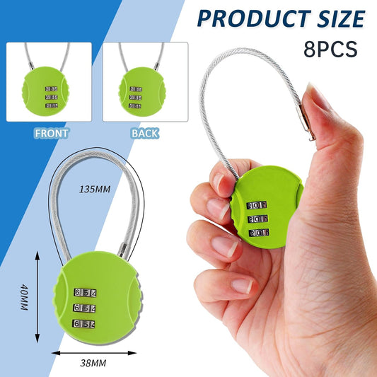 Litoexpe 8 Pcs Combination Cable Lock 8 Colors