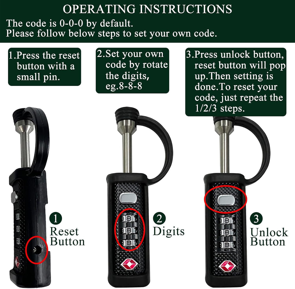 LAFENLIN TSA Lock for Gun Case, 3-Dial Combo Padlock