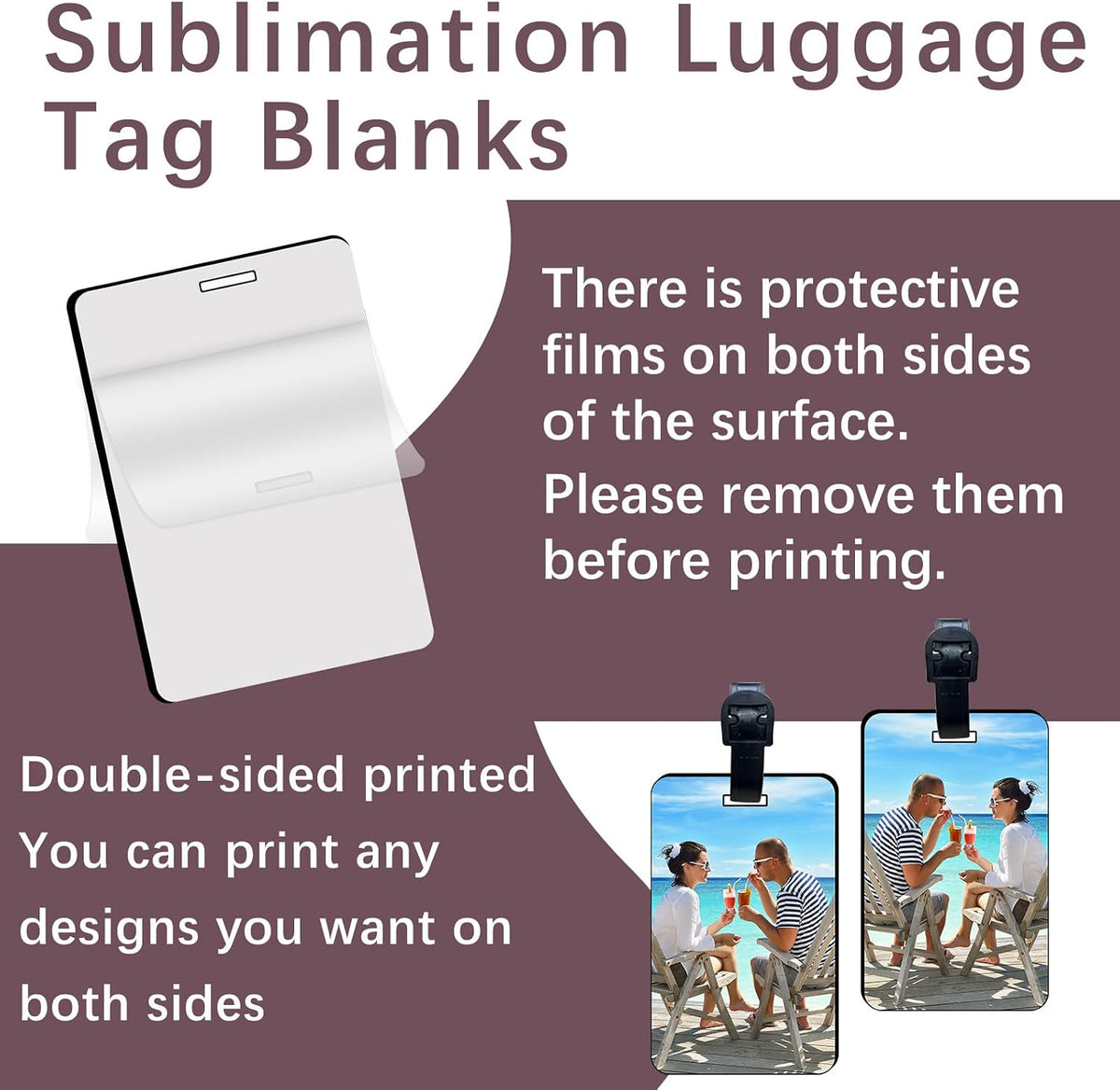 50 pcs Sublimation Luggage tag Blanks White Blank Travel Bag Tags with Strap Double Sided MDF Suitcase Label Tag with Slots Keychains Blanks Handmade DIY Crafting