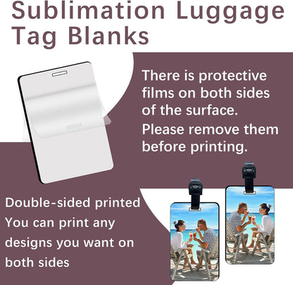 50 pcs Sublimation Luggage tag Blanks White Blank Travel Bag Tags with Strap Double Sided MDF Suitcase Label Tag with Slots Keychains Blanks Handmade DIY Crafting