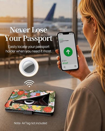 Slohif RFID Blocking Passport Holder with Hidden Tracker Slot Playful Cat