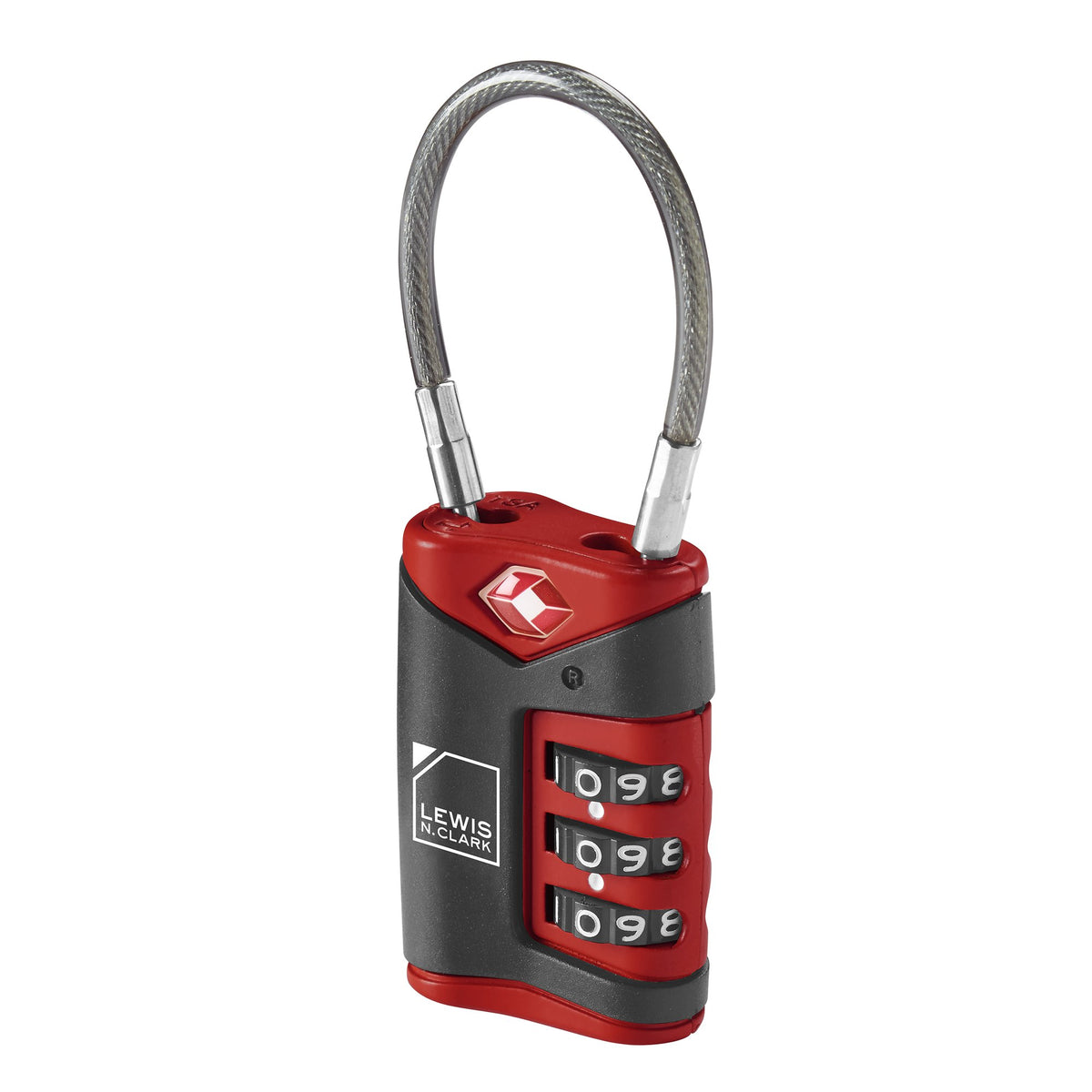 Lewis N. Clark TSA Approved Luggage Lock + Steel Cable for Suitcase, Carry On, BackPack, Laptop Bag + Purse, Perfect For Airport, Hotel or Gym - Set + Reset Your Own Combo, Black