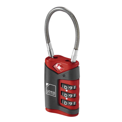 Lewis N. Clark TSA Approved Luggage Lock + Steel Cable for Suitcase, Carry On, BackPack, Laptop Bag + Purse, Perfect For Airport, Hotel or Gym - Set + Reset Your Own Combo, Black