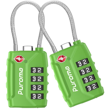 Puroma 2 TSA Approved Luggage Locks 4 Digit Code Cable Lock Blue Peacock