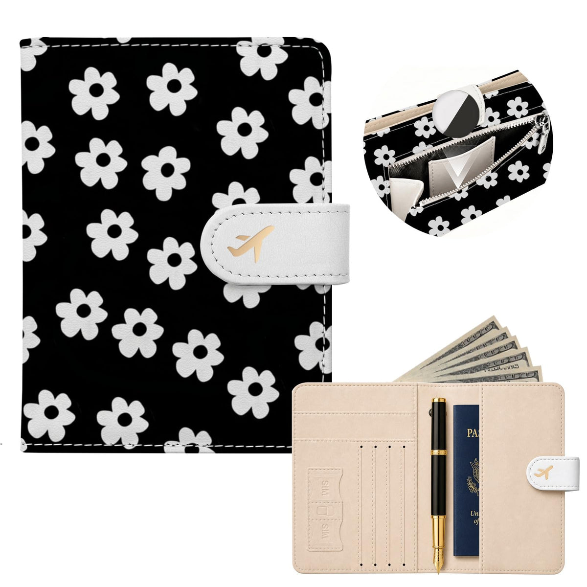 RFID Passport Holder with Tracker Slot, Leather Travel Wallet