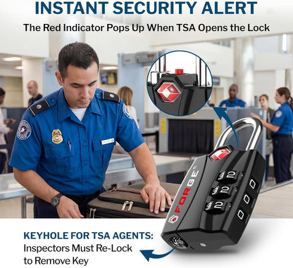 Forge TSA Approved Luggage Locks, Open Alert TSA Locks, Black, 4 Pack
