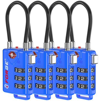 Forge TSA Approved Luggage Locks, Open Alert Cable Lock, Black, 4 Pack