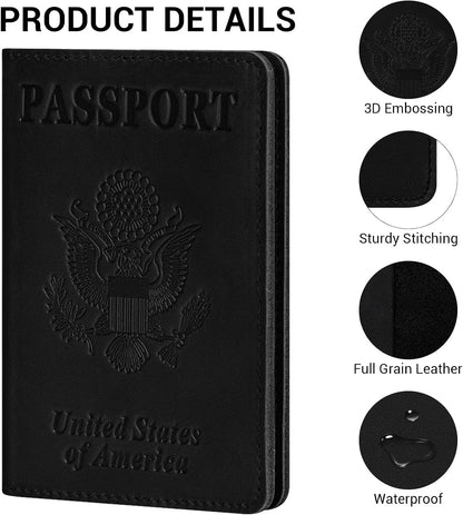 BIAOTIE Premium Leather Passport Holder Covers, Rfid Travel Wallet Passport Document Holder, Travel Essentials Wallet Cover Case for Men and Women (Black)