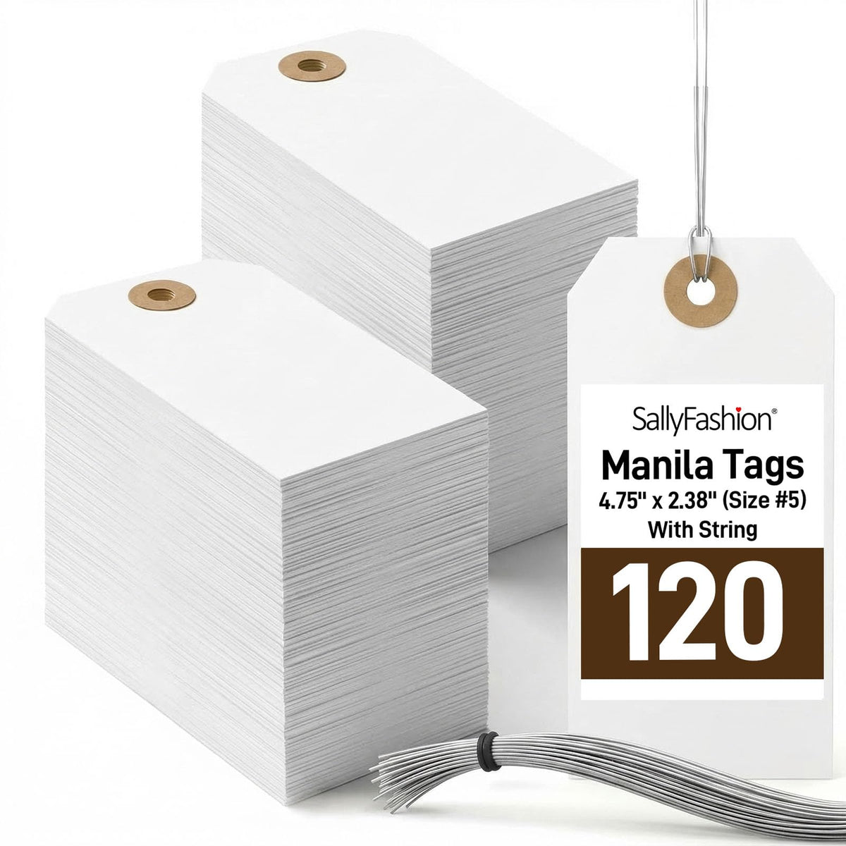 SallyFashion 120PCS Manila Tags with Wire, 4 3/4" x 2 3/8" Shipping Labels