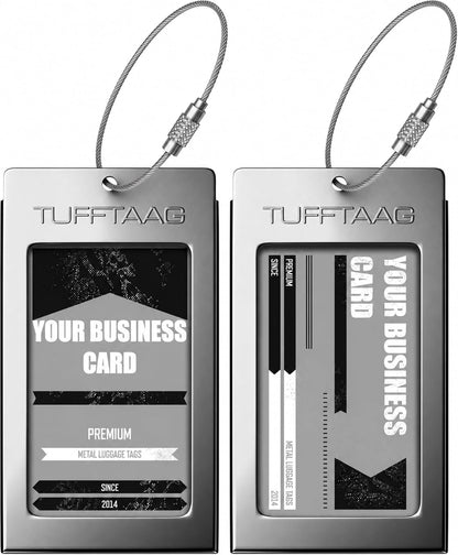 Luggage Tags Business Card Holder by TUFFTAAG - Durable Travel ID Bag Tag, Gunmetal, 2 Tags