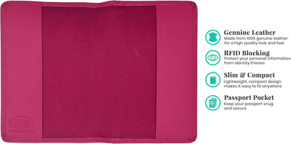 Personalized Monogrammed Bright Pink Leather RFID Passport Cover Holder and Luggage Tag