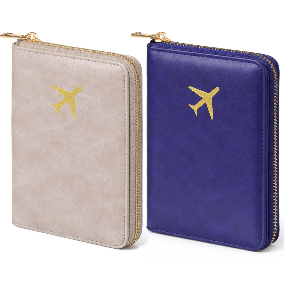 2 Pcs Leather Passport Holder Cover for Travel with Safe Zipper Closure, Premium Passport Wallet Waterproof Rfid Blocking Card Case for Travel Family Women Men(Light Pink,Bean Green)