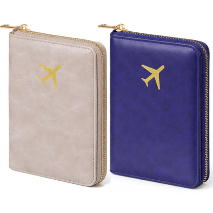 2 Pcs Leather Passport Holder Cover for Travel with Safe Zipper Closure, Premium Passport Wallet Waterproof Rfid Blocking Card Case for Travel Family Women Men(Light Pink,Bean Green)